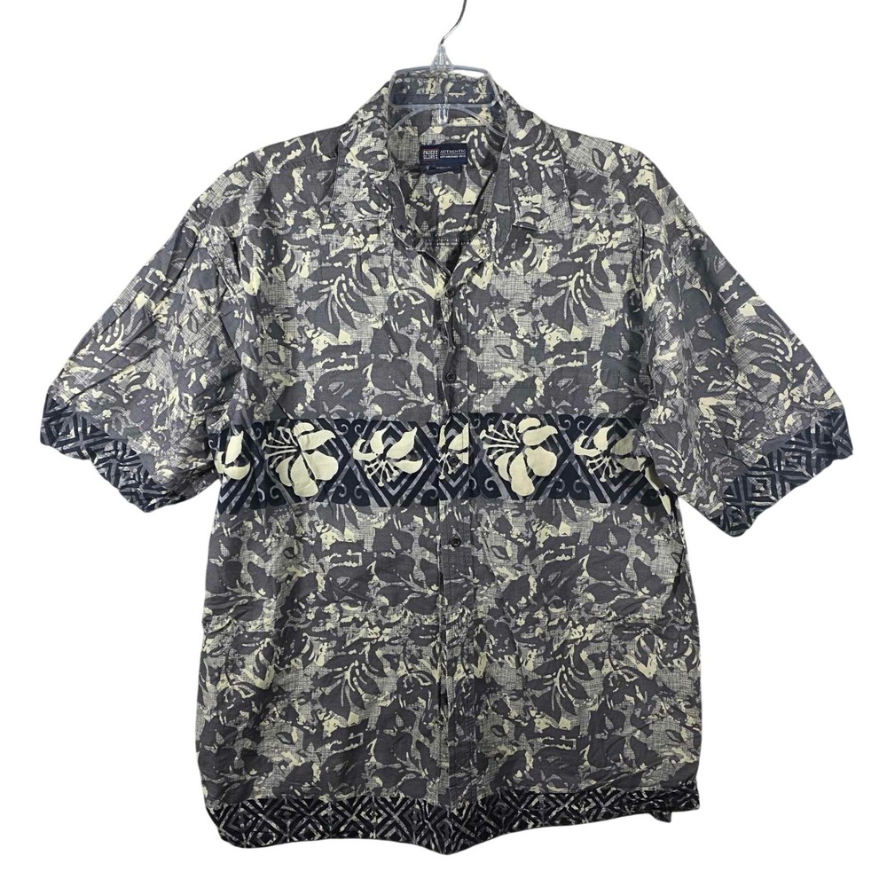 Faded Glory Button Down Shirt Tropical Hibiscus Tribal Short Sleeve Mens Large
